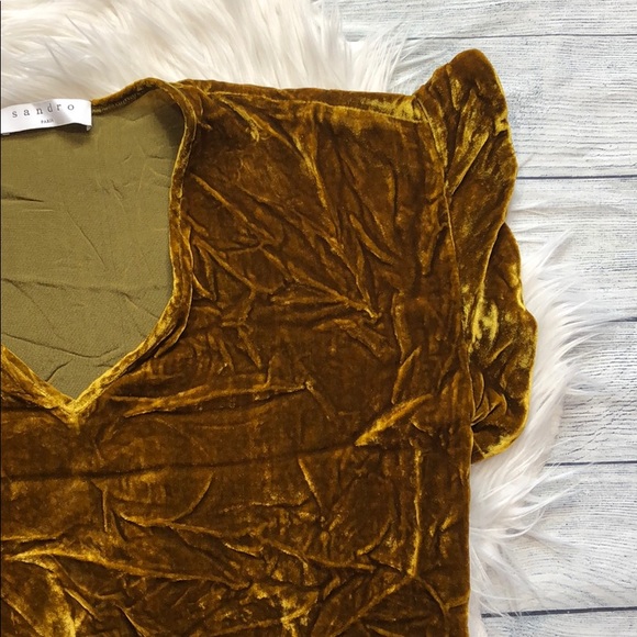 Sandro Paris Alberta Velvet Ocre Gold Blouse - Picture 6 of 12